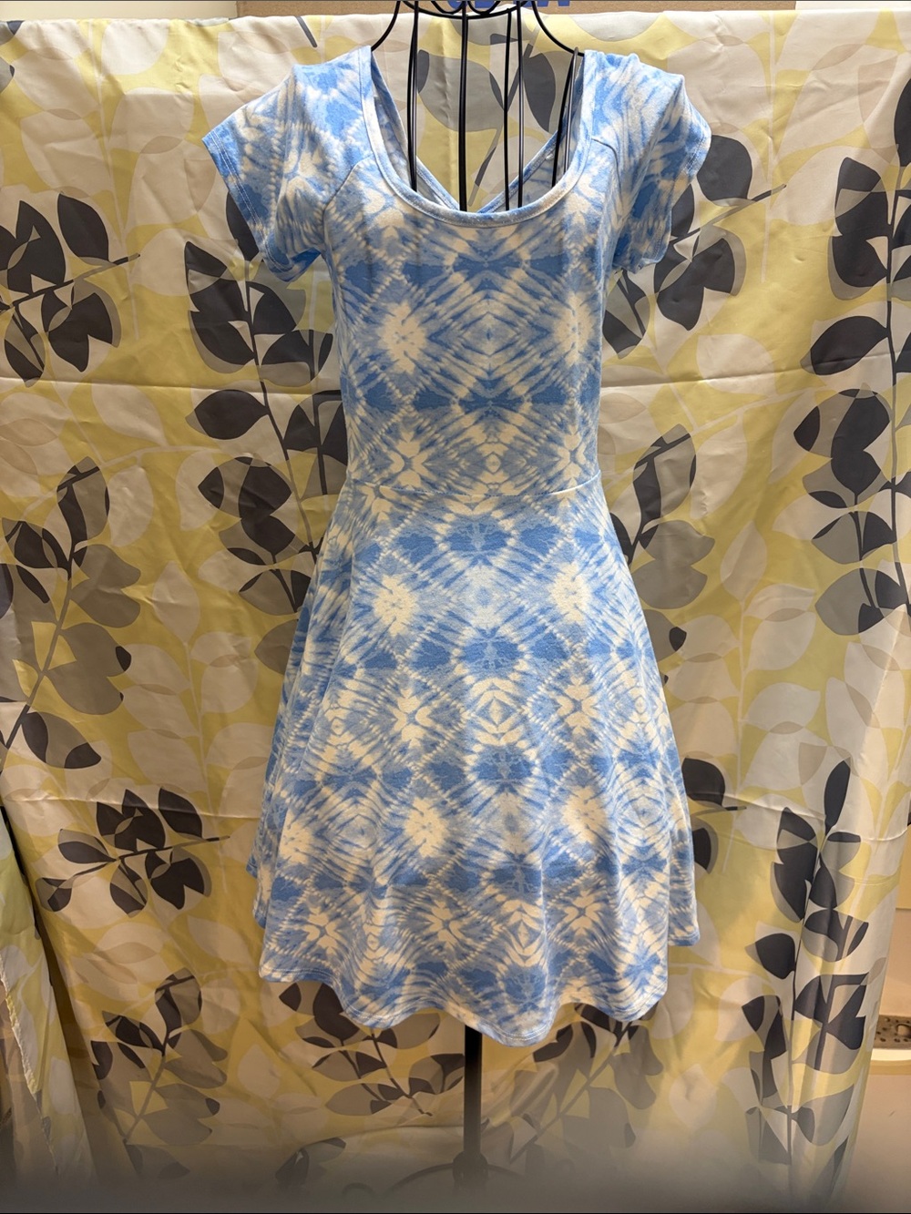 Ocean Drive Light Blue and White Tie-Dye Fit-and-Flare Dress